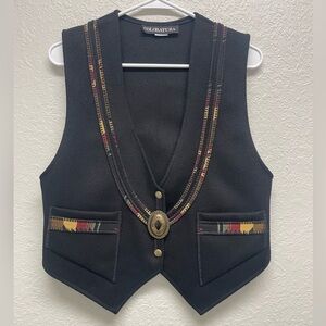Vintage coloratura black southwestern wool conchos vest size small
